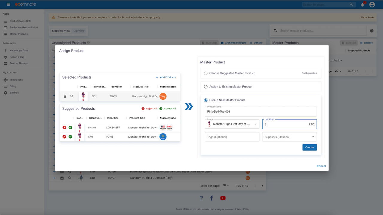 Map products together across various e-commerce channels