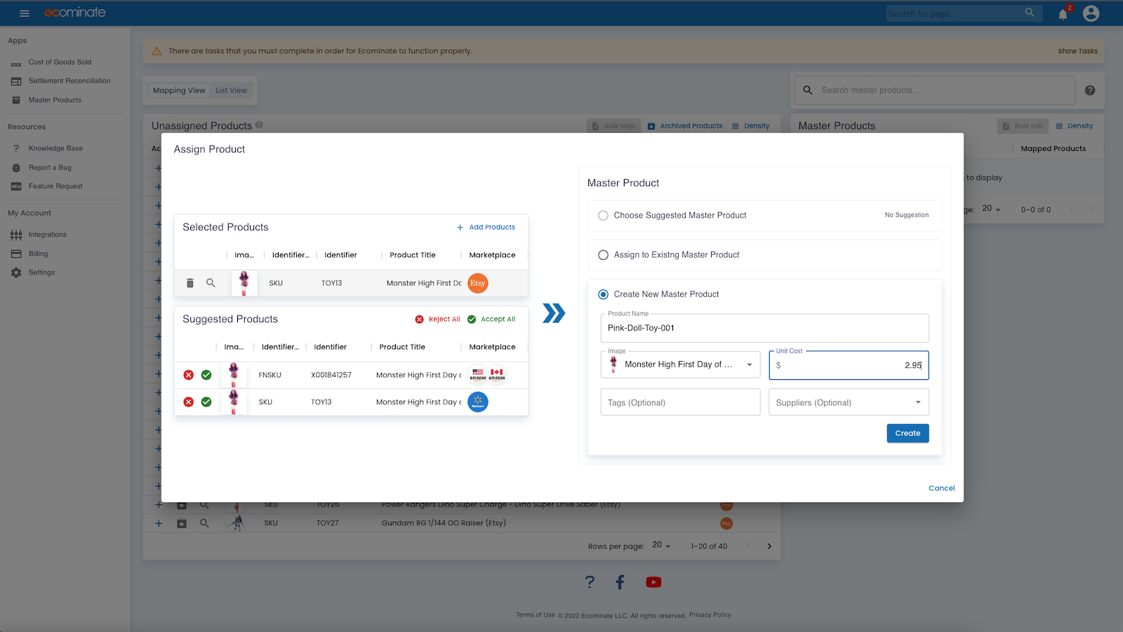 Map products together across various e-commerce channels