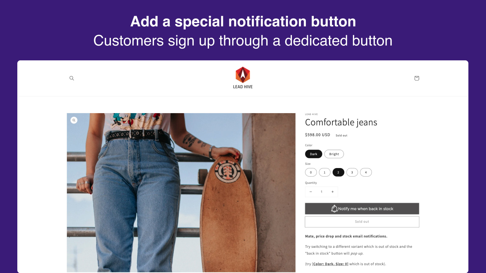 Storefront - Notify me button