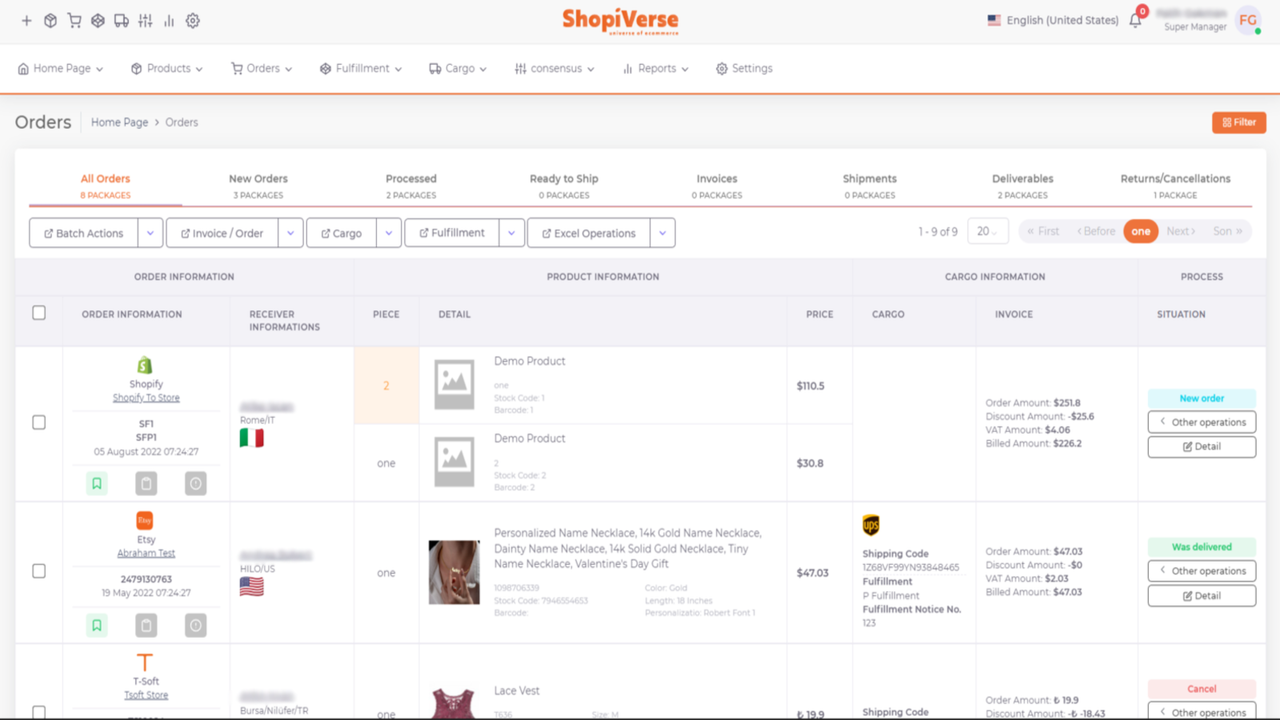 gerenciador de pedidos do ShopiVerse