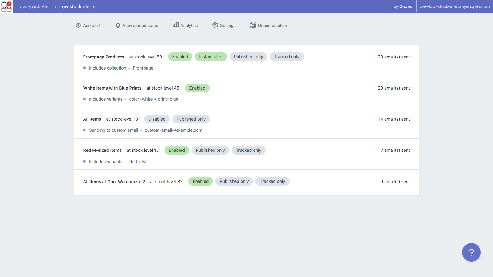 Bekijk al uw voorraadmeldingen in een netjes georganiseerd dashboard