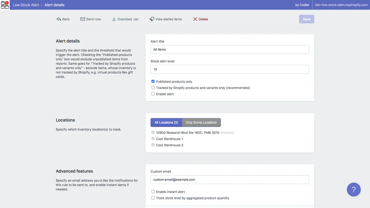 Configure alertas de inventário rapidamente