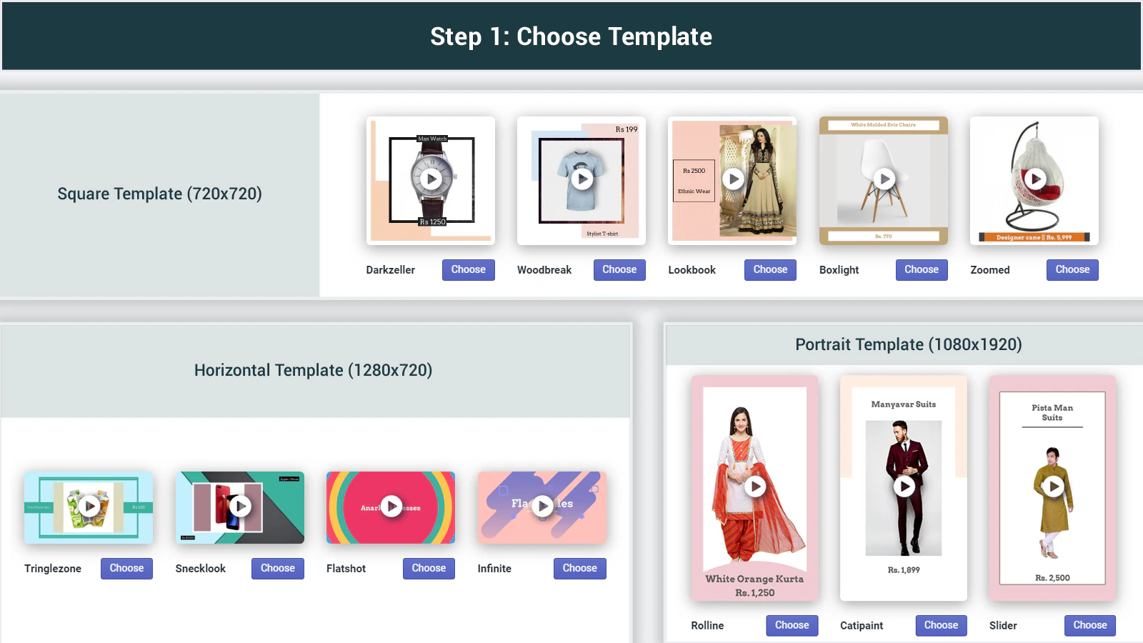 choose template from pre built video templates