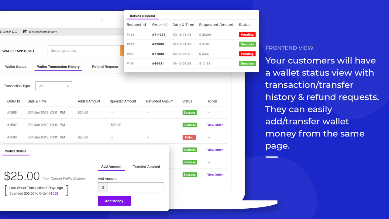 wallet app - customer account on shopify store