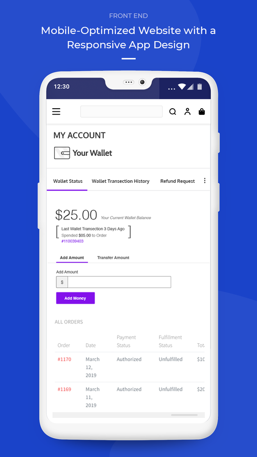 wallet app - mobil layout