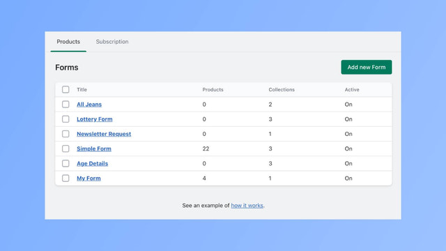 Liste der Formulare im Admin-Panel