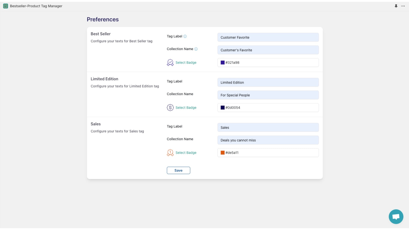 Preference page - Smart Badge