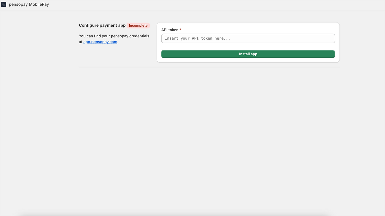 Konfigurieren Sie die pensopay-App, indem Sie Ihren Token eingeben