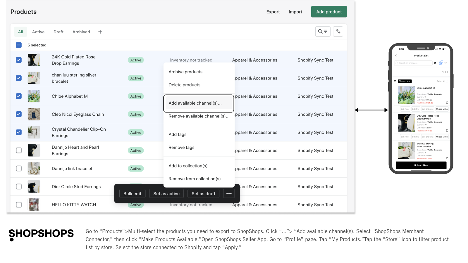 Export Shopify products to ShopShops.