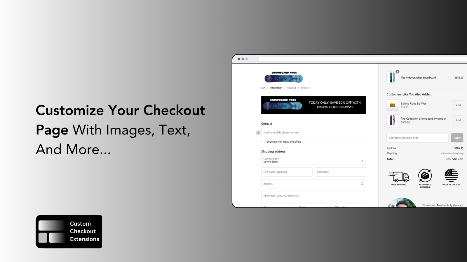 MWS Custom Checkout Extensions Screenshot