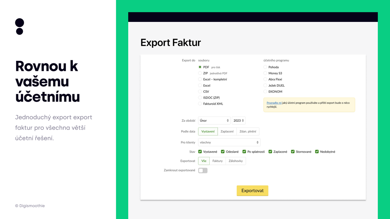 Export z Shopify do Pohoda, Ježek, Abra Flexi - Fakturoid