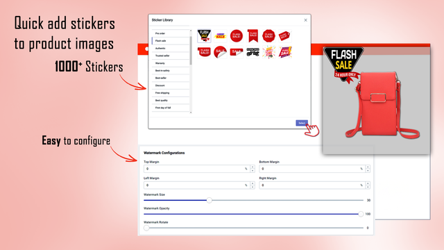 Adicione rapidamente adesivos às imagens dos produtos