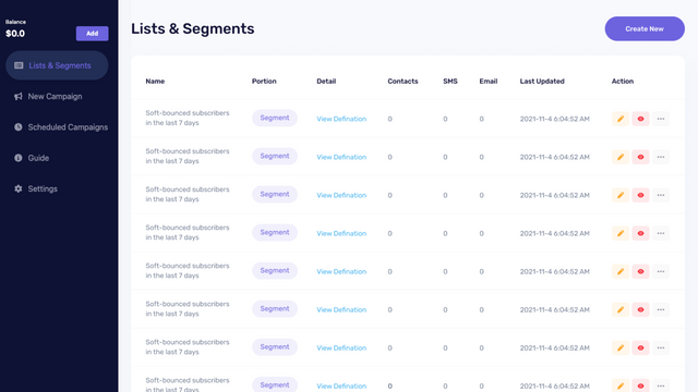 Customer list segments