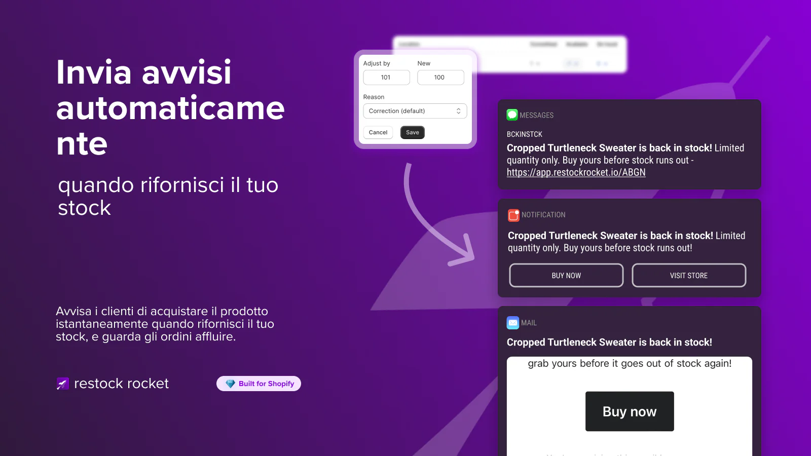 Invia avvisi via email e SMS