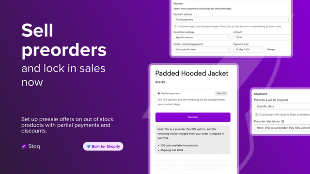 Sell preorders and presales with partial payments & discounts