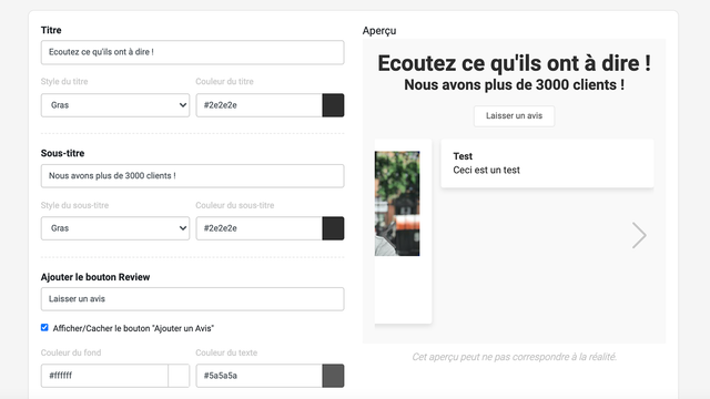 Modifiez les paramètres de vos avis en carrousel