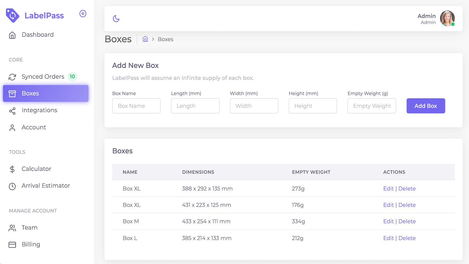 Add your own boxes for quick label printing