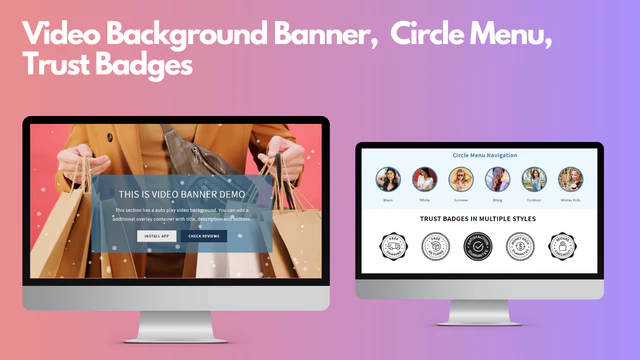 Video Baggrund Banner, Circle Menu, Trust Badges