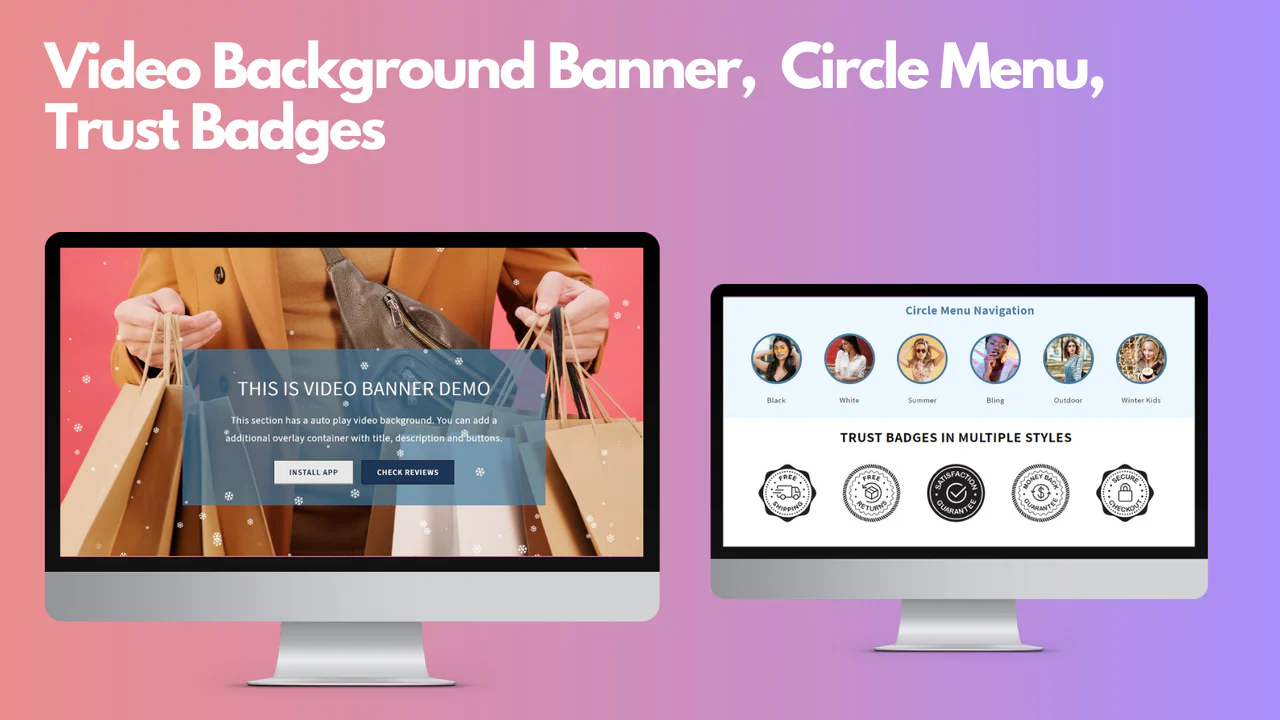 Video Achtergrond Banner, Circle Menu, Trust Badges