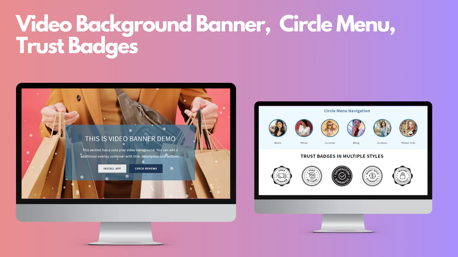 Video Background Banner, Circle Menu, Trust Badges