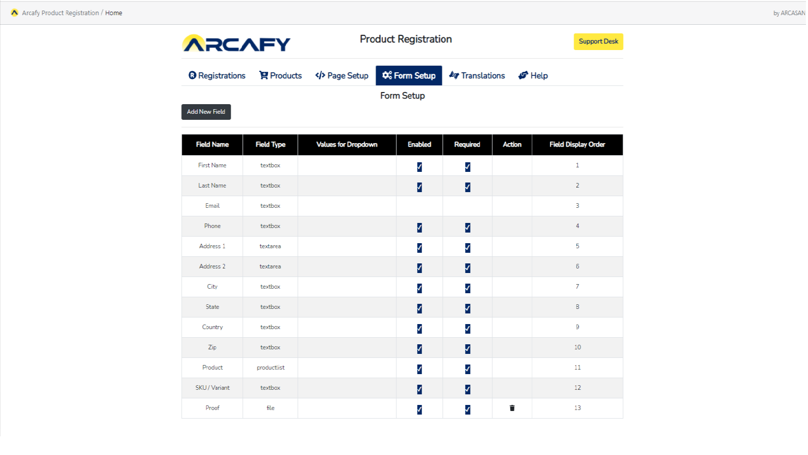 Product Registration Page