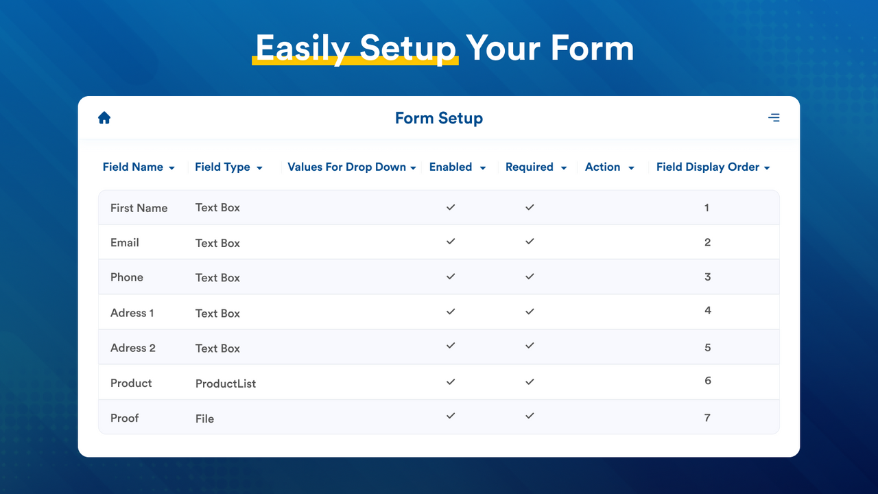 Admin Formulier Setup