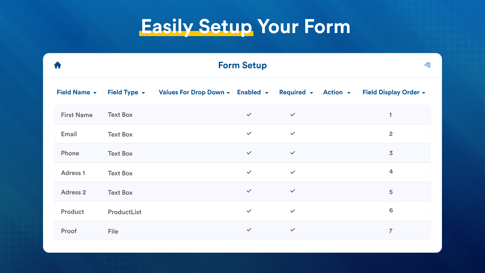 Admin Form Setup