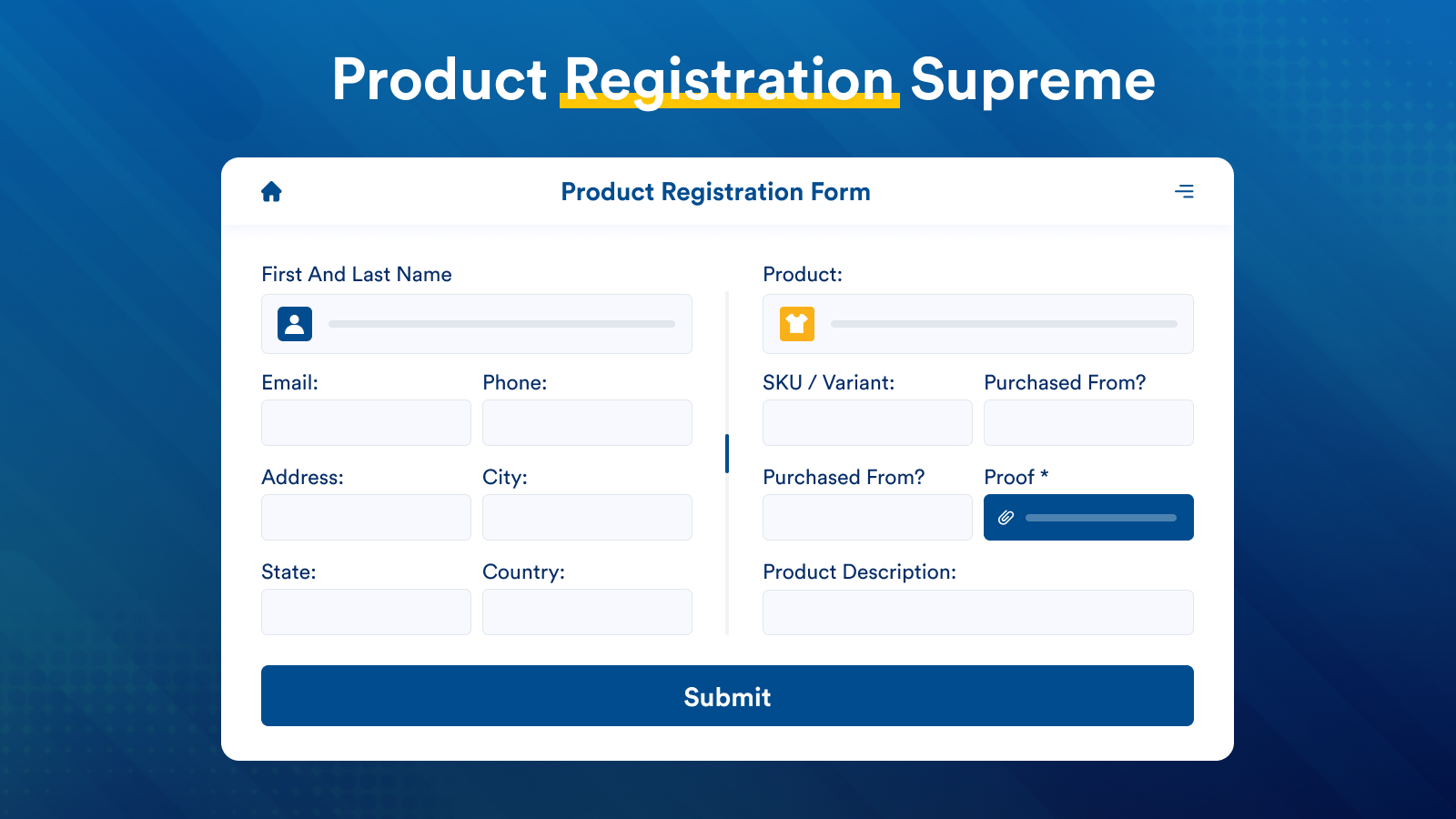 Product Registration Supreme Screenshot