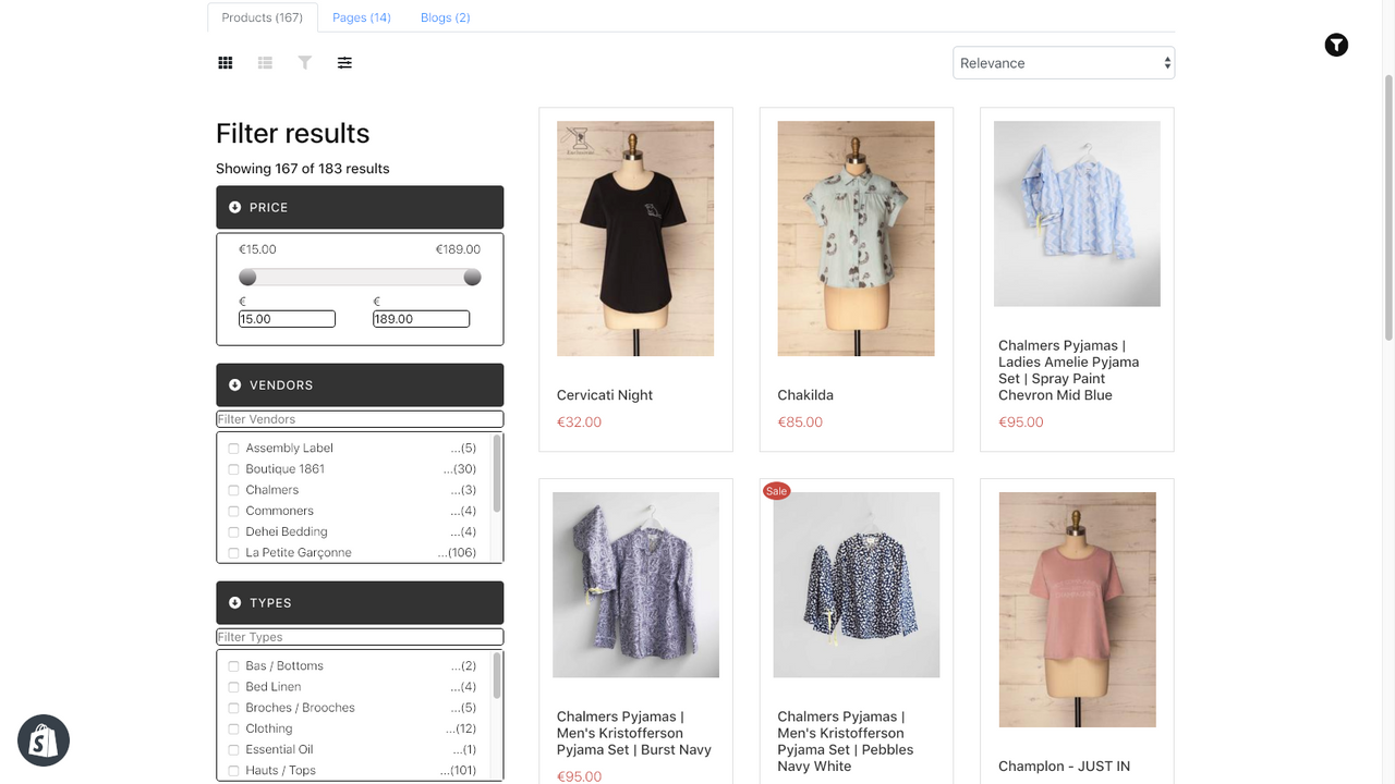 Use search filter to narrow down product search