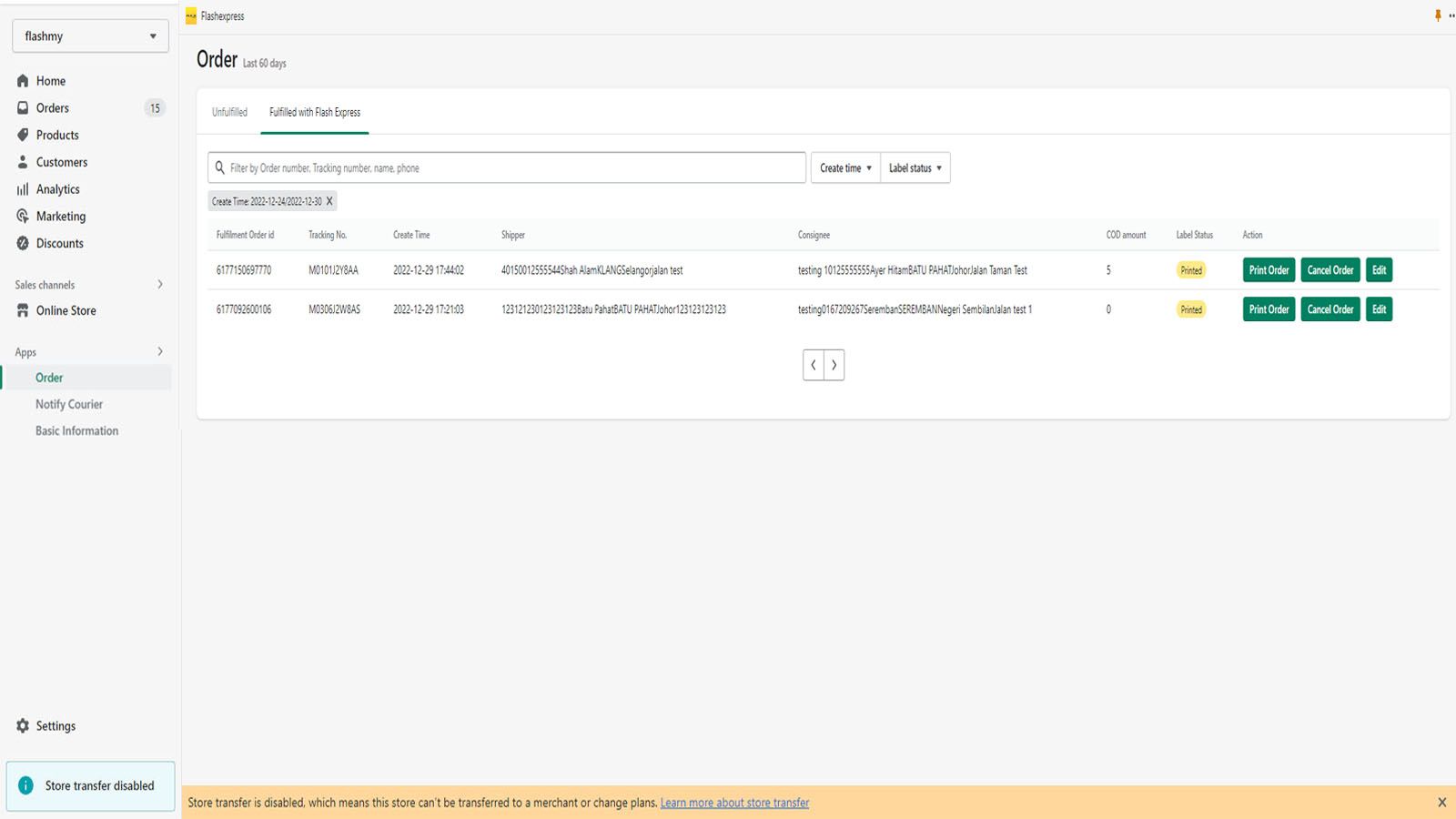 Gestion des commandes