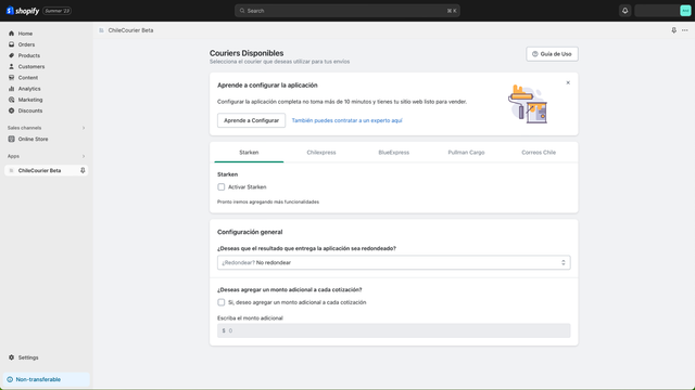 Configuración de la aplicación