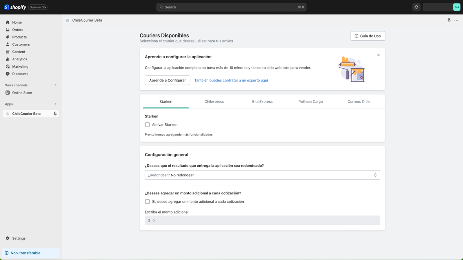 Configuración de la aplicación