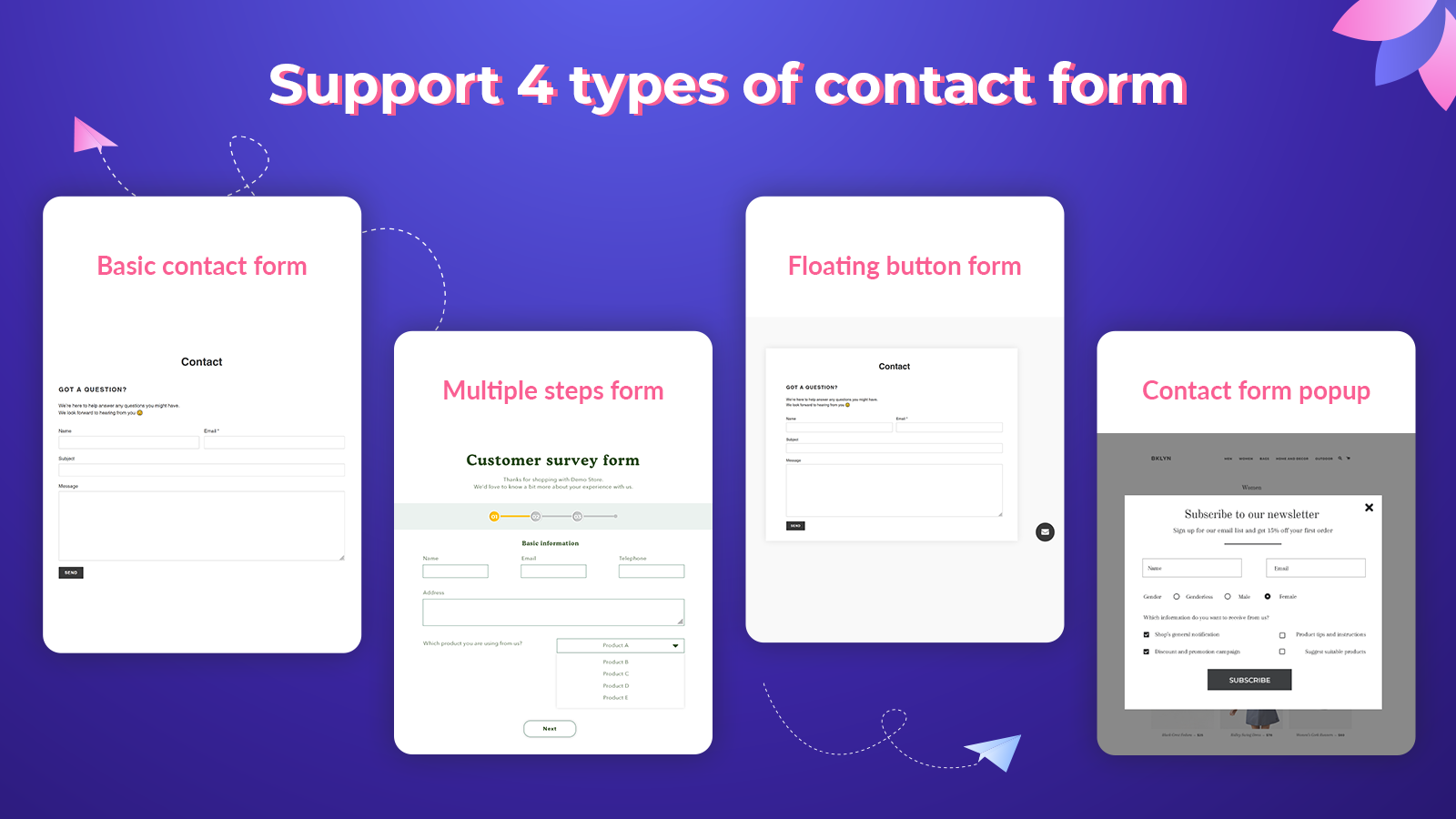 Supporte 4 types de formulaire de contact