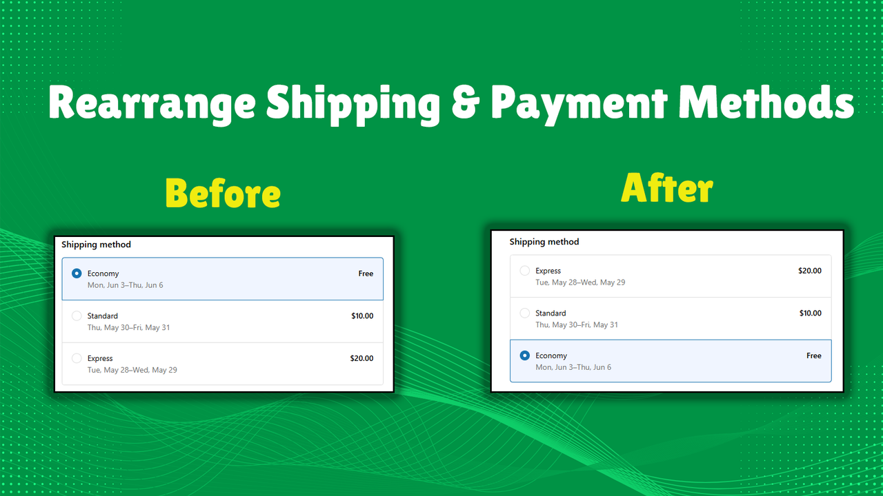 rearrange shipping & payment methods
