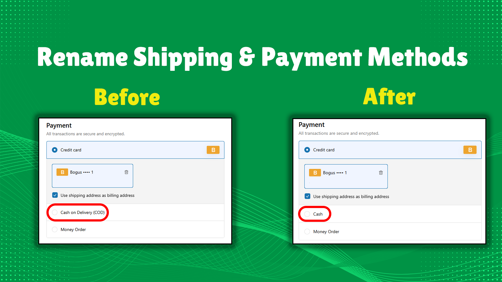 rename shipping & payment methods