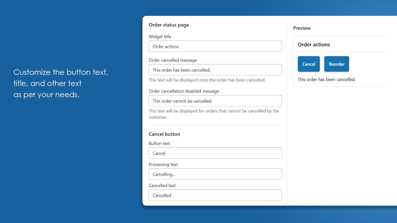 Customize content - Codify Order Cancel