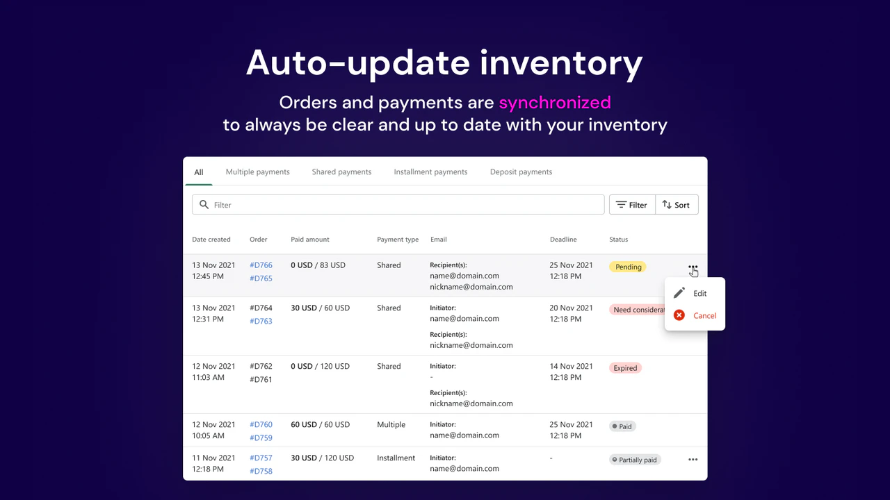 actualización automática de inventario