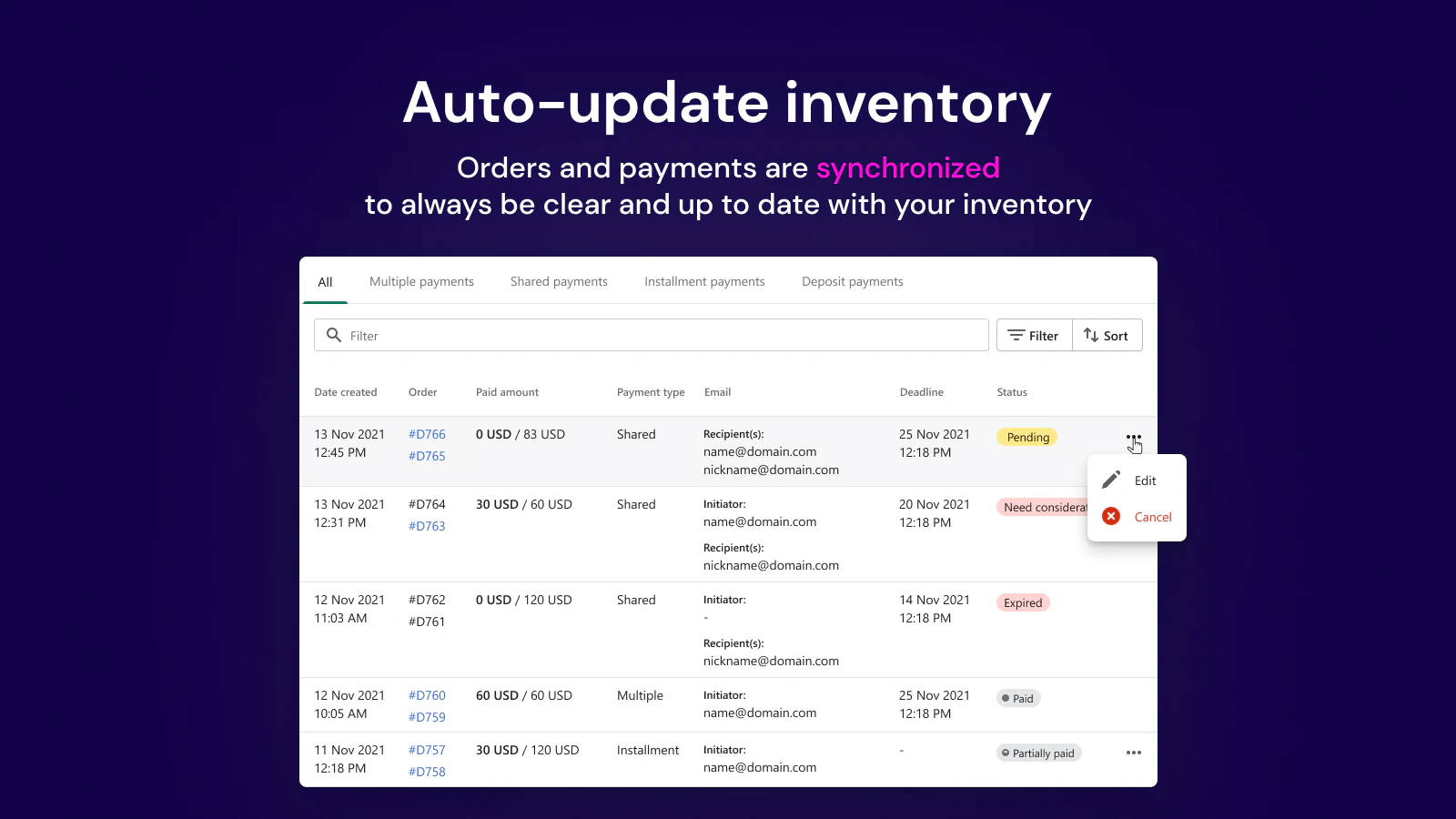 actualización automática de inventario