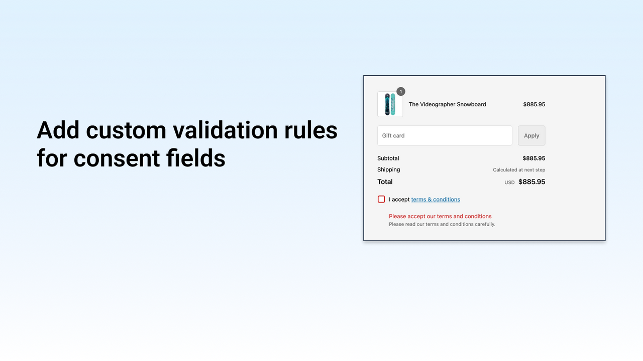 Tilføj brugerdefinerede valideringsregler for samtykkefelter