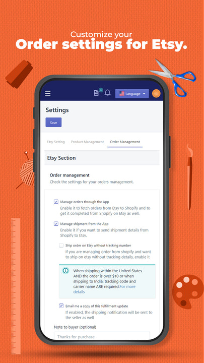 Manage order settings for Etsy orders
