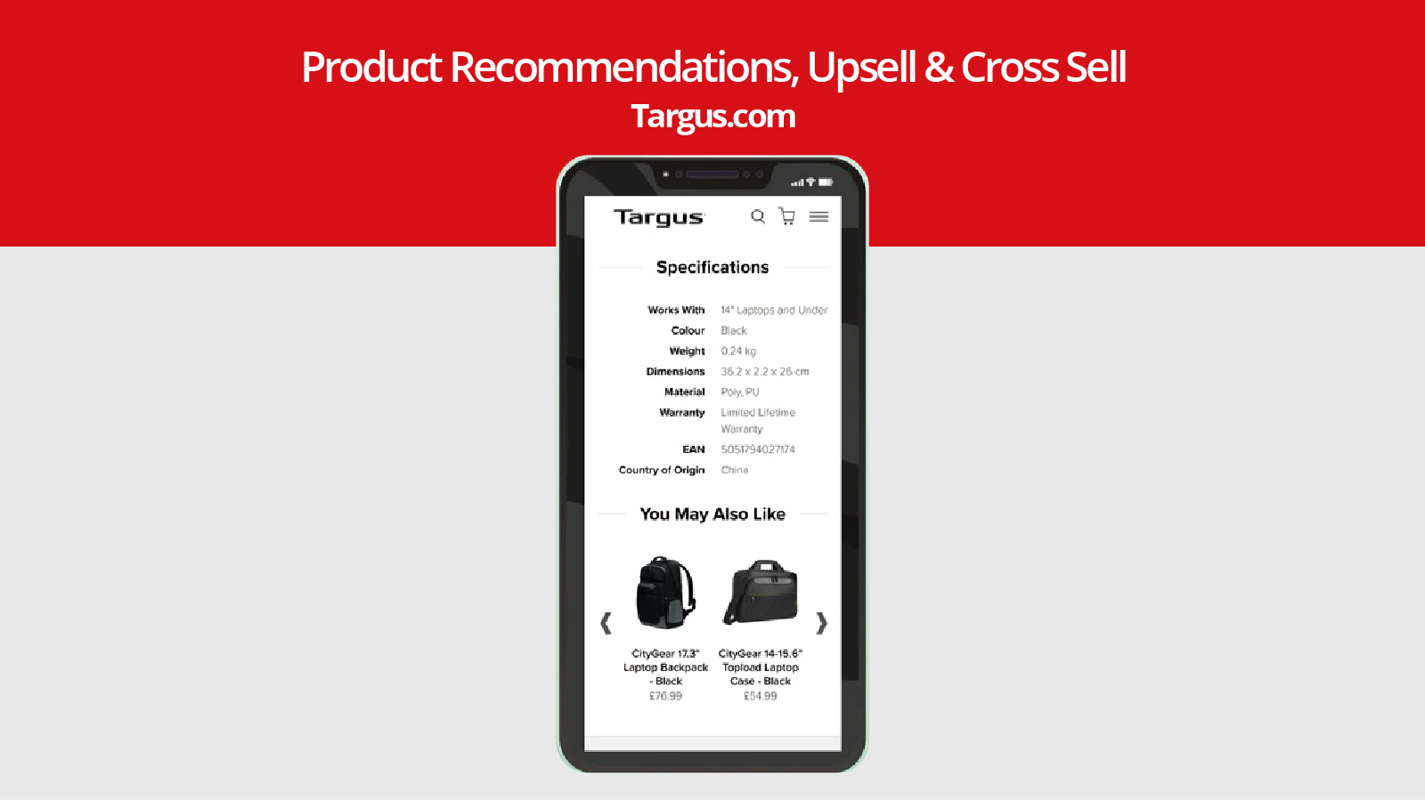 Search - Product Recommendations, upsell & cross Sell Targus