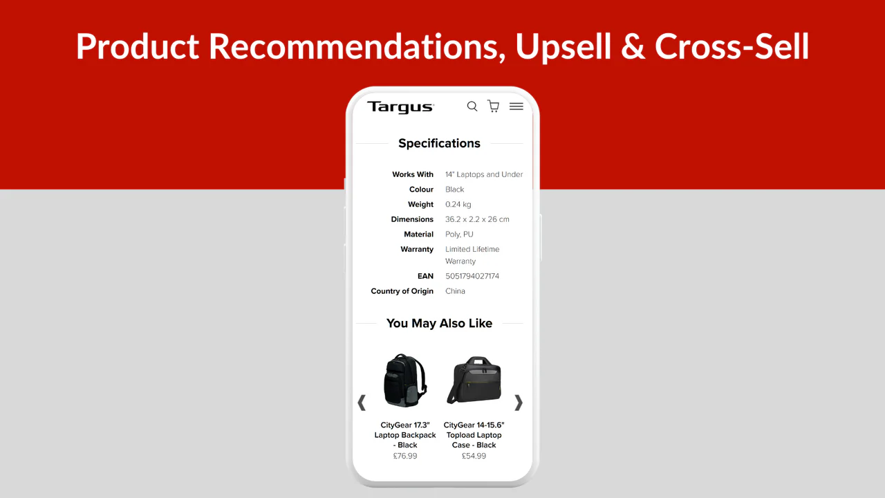 Search - Product Recommendations, upsell & cross Sell Targus