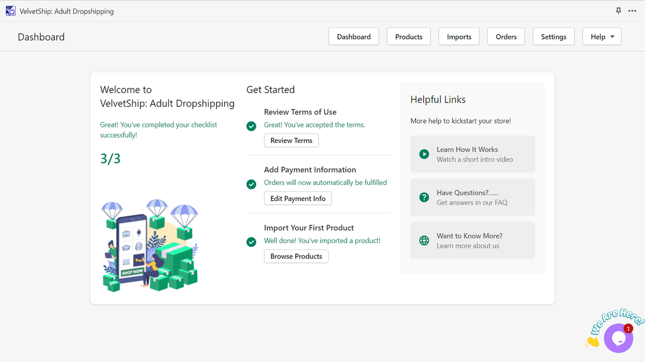 VelvetShip Dashboard Velkomstguide til at komme i gang!