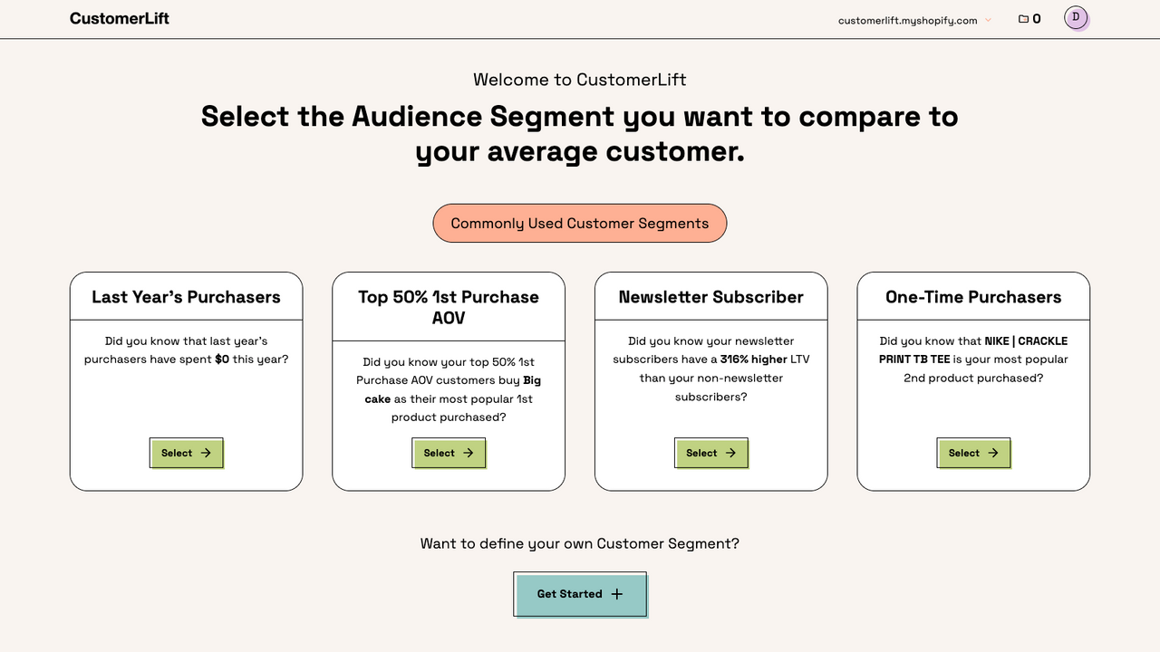 Customer Lift pre-built customer segments