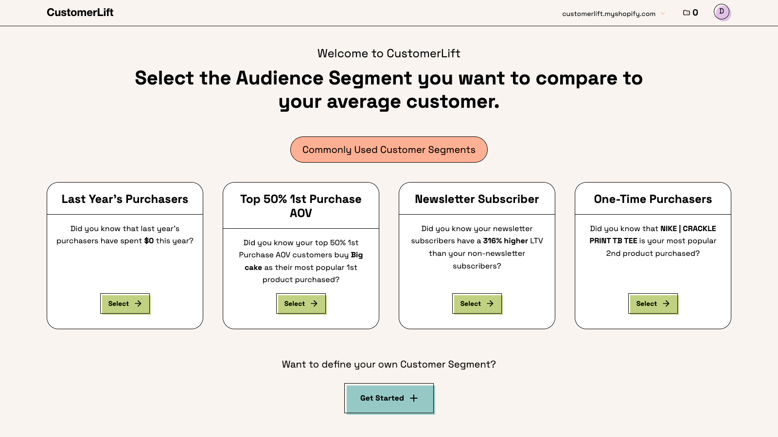 Customer Lift pre-built customer segments