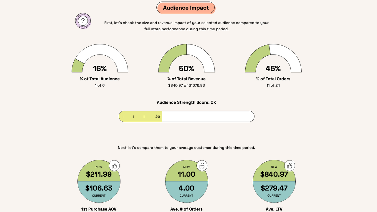 Customer Lift Dashboard -- Abschnitt Publikumseinfluss