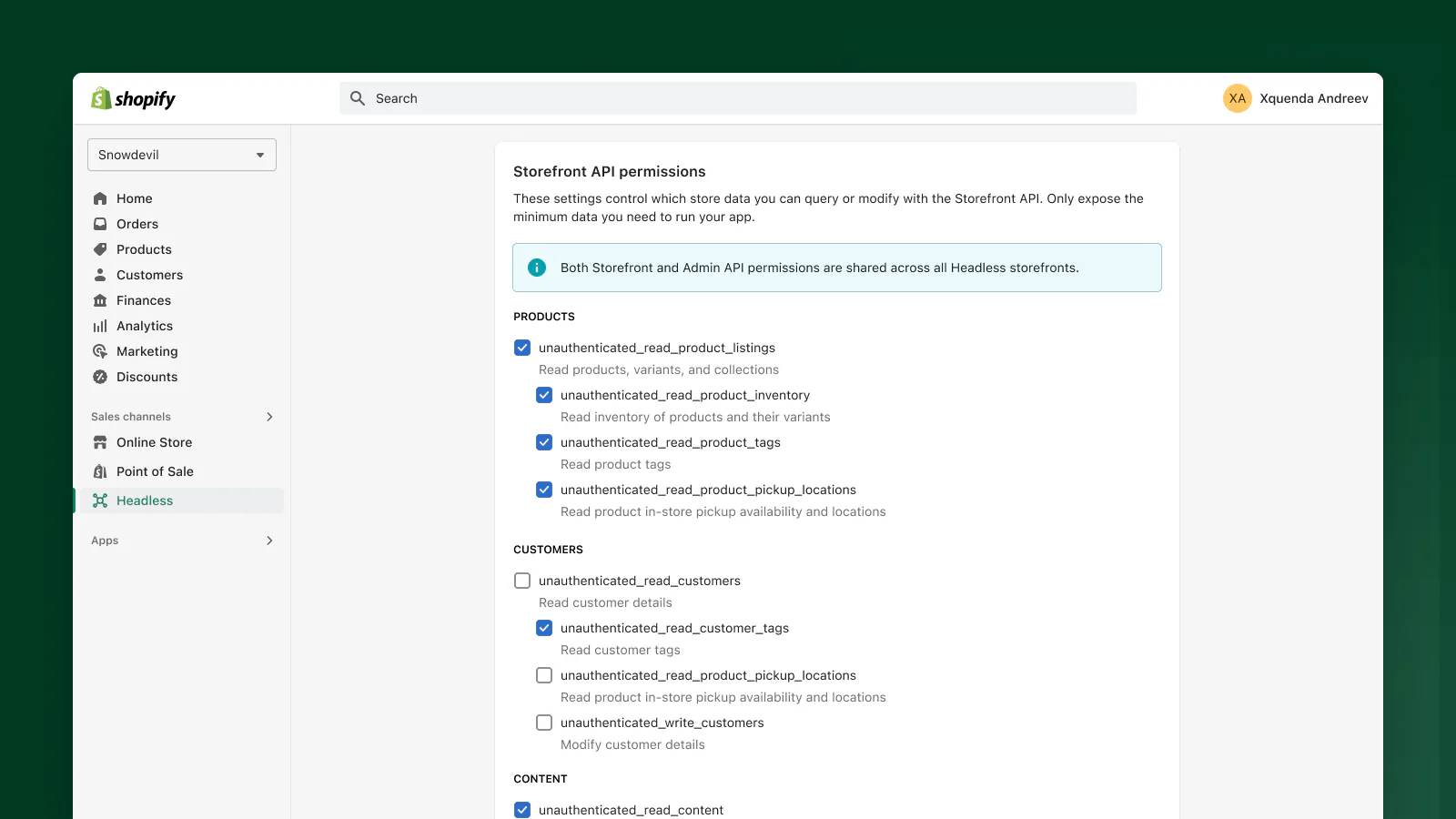 Storefront API permission control