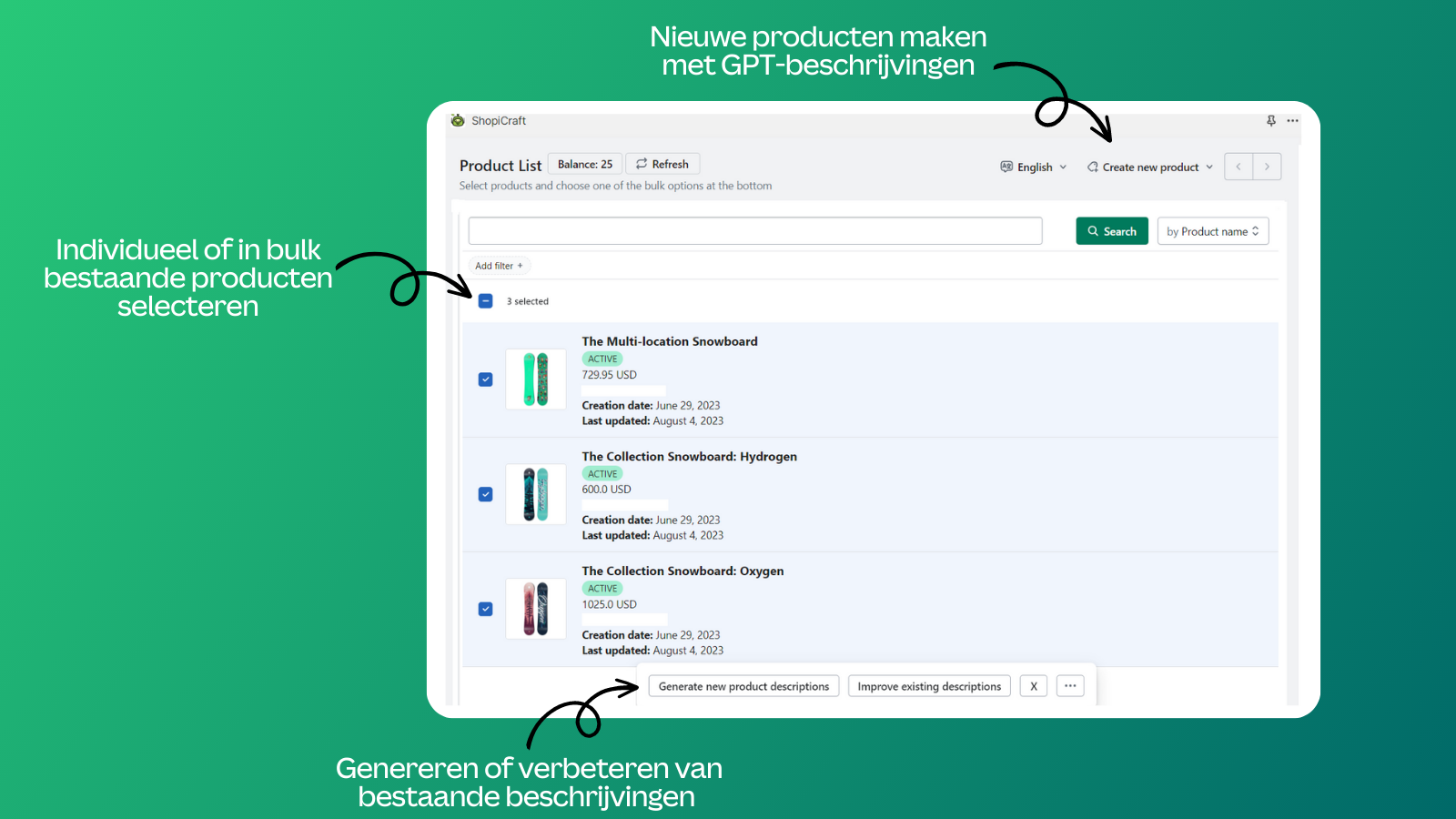 Genereer productbeschrijvingen in grote hoeveelheden.