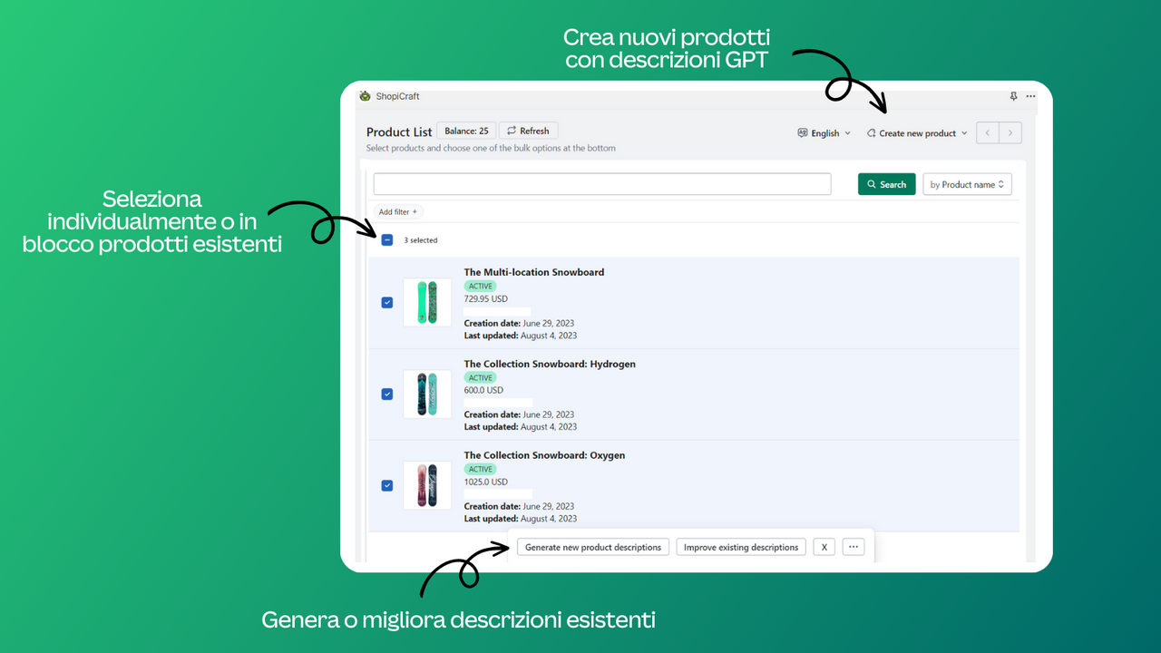 Genera descrizioni dei prodotti in grandi quantità