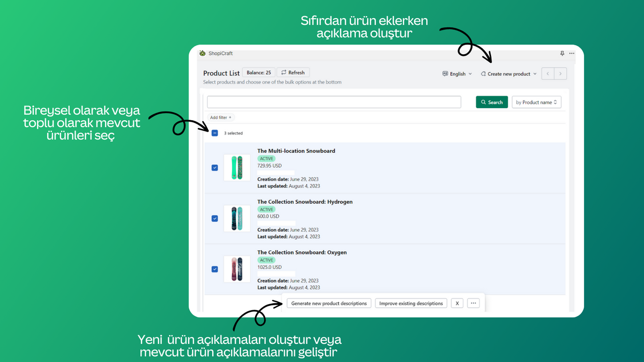 Toplu halde ürün açıklamaları oluşturun